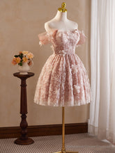 Pink Vintage Off the Shoulder Flower Appliques Homecoming Dress